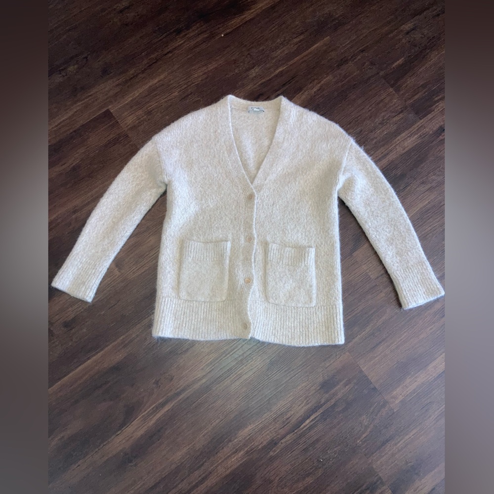 COS Cream V-Neck Button Front Cardigan